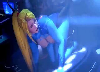 Samus from Metroid shows her big boobs while fucking sexy dogs