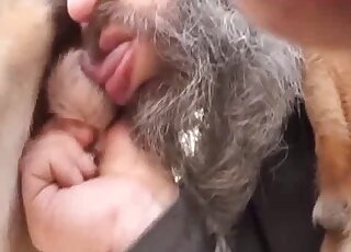 Guy sucks on a dog's cock in an outdoor setting before hard gay sex