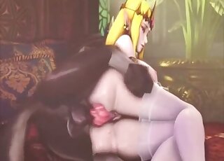 Attractive 3D blonde with a meaty ass gets fucked by a dog sideways