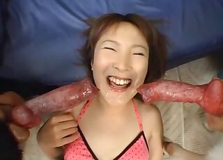 Asian babe has her ass and mouth ready for stiff dog dicks