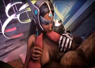 Double blowjob from Overwatch hottie in 3D bestiality sex scene