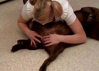 Sexy girl in white mask enjoys licking dog pussy in a lesbian vid